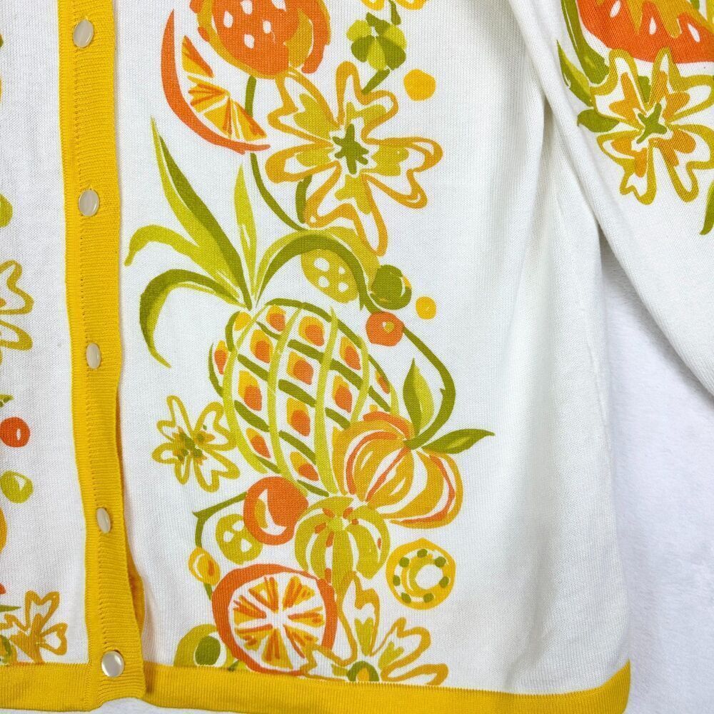 Bob Mackie Summer Harvest Button Front Cardigan Size Large Floral Fruit Art - Picture 4 of 8